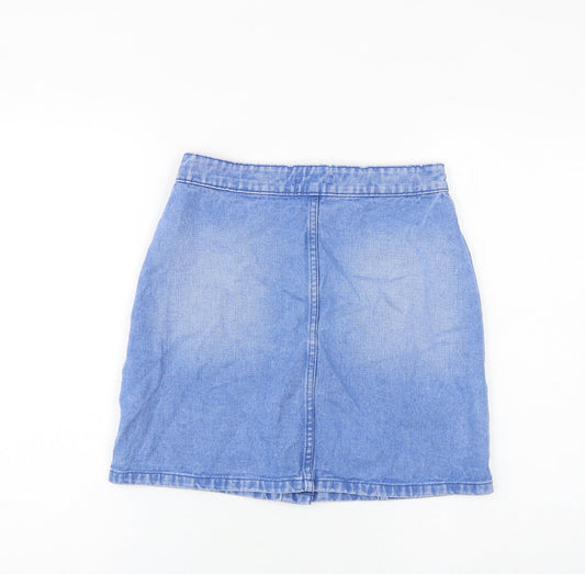 Denim & Co. Womens Blue Cotton A-Line Skirt Size 8 Button