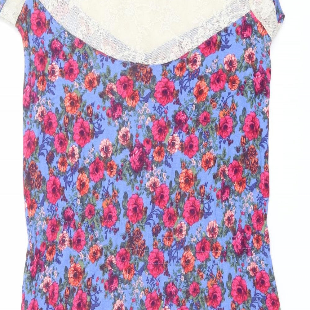 Brand and care label for Dunnes women’s multicoloured floral cotton a-line, size UK 18, round neck pullover