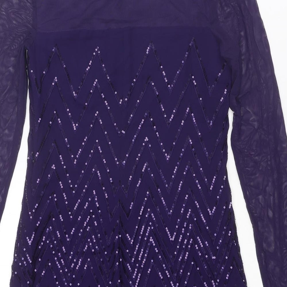 Brand and care label for Principles women’s purple geometric polyester shift, size UK 8, boat neck zip