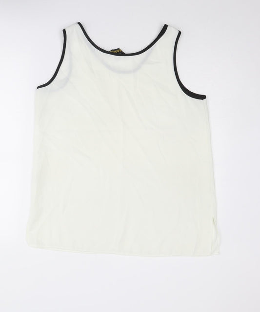 BASSINI Womens Ivory Polyester Basic Tank Size 16 Round Neck