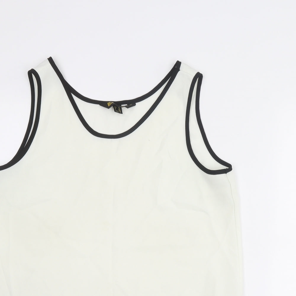 BASSINI Womens Ivory Polyester Basic Tank Size 16 Round Neck