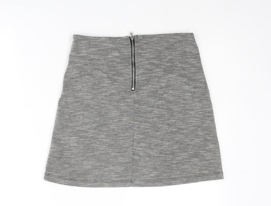 Miss Selfridge Womens Grey Geometric Polyester A-Line Skirt Size 8 Zip