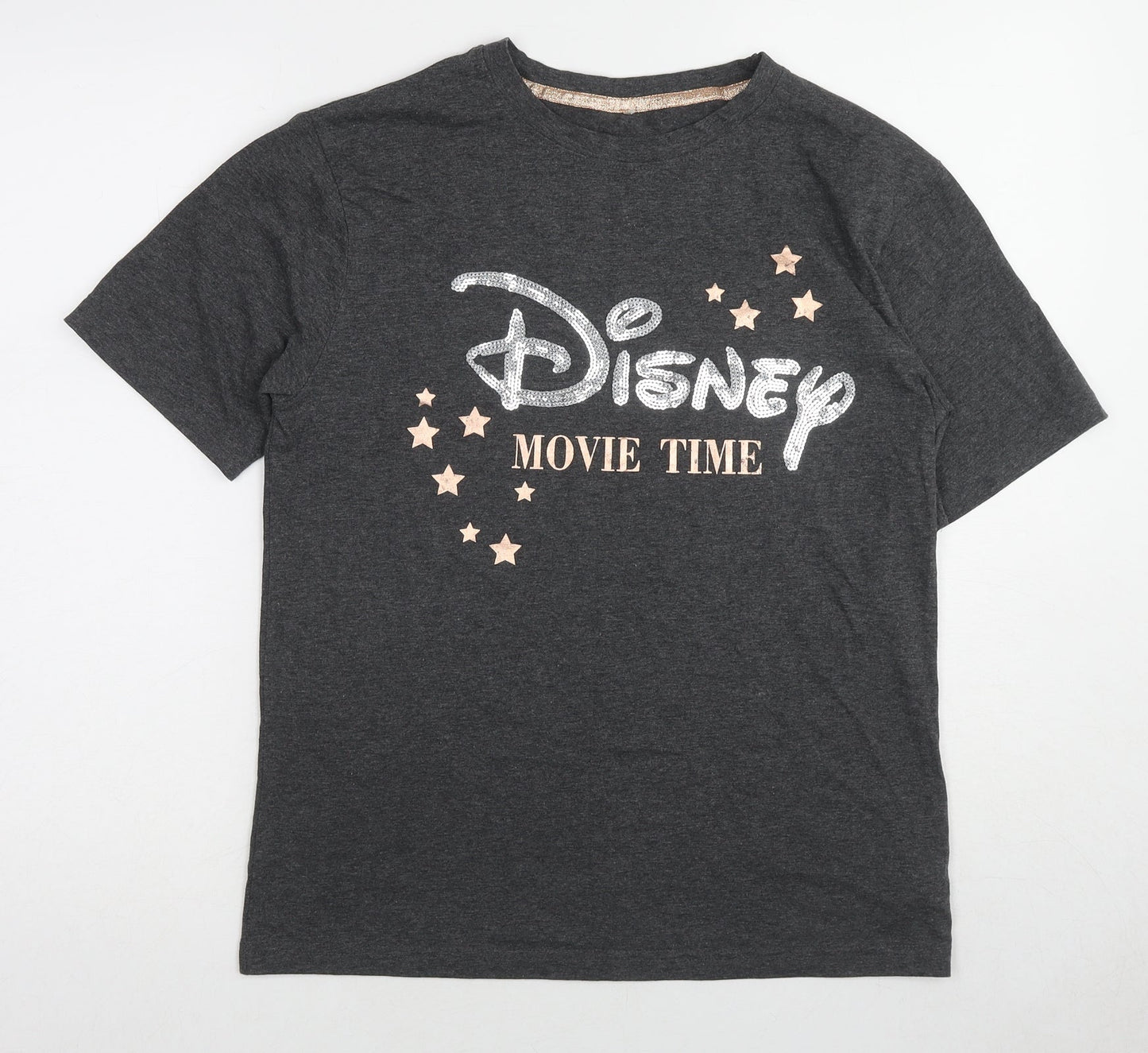 Disney Womens Grey Viscose Basic T-Shirt Size 10 Round Neck - Size 10-12