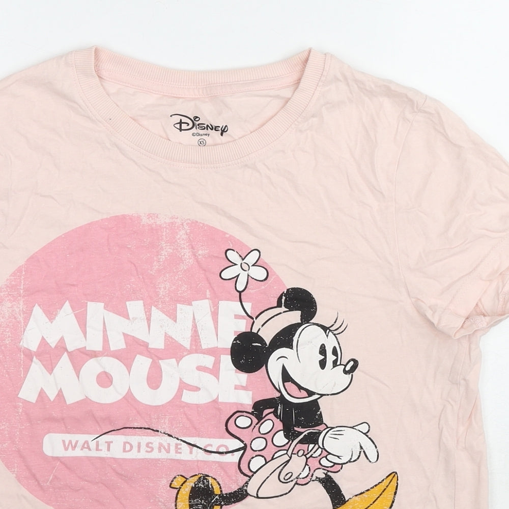 Disney Womens Pink Cotton Basic T-Shirt Size 6 Crew Neck - Minnie Mouse Size 6-8