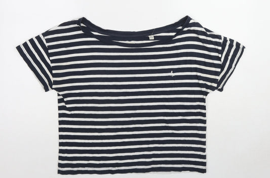 Jack Wills Womens Blue Striped Cotton Basic T-Shirt Size 8 Round Neck