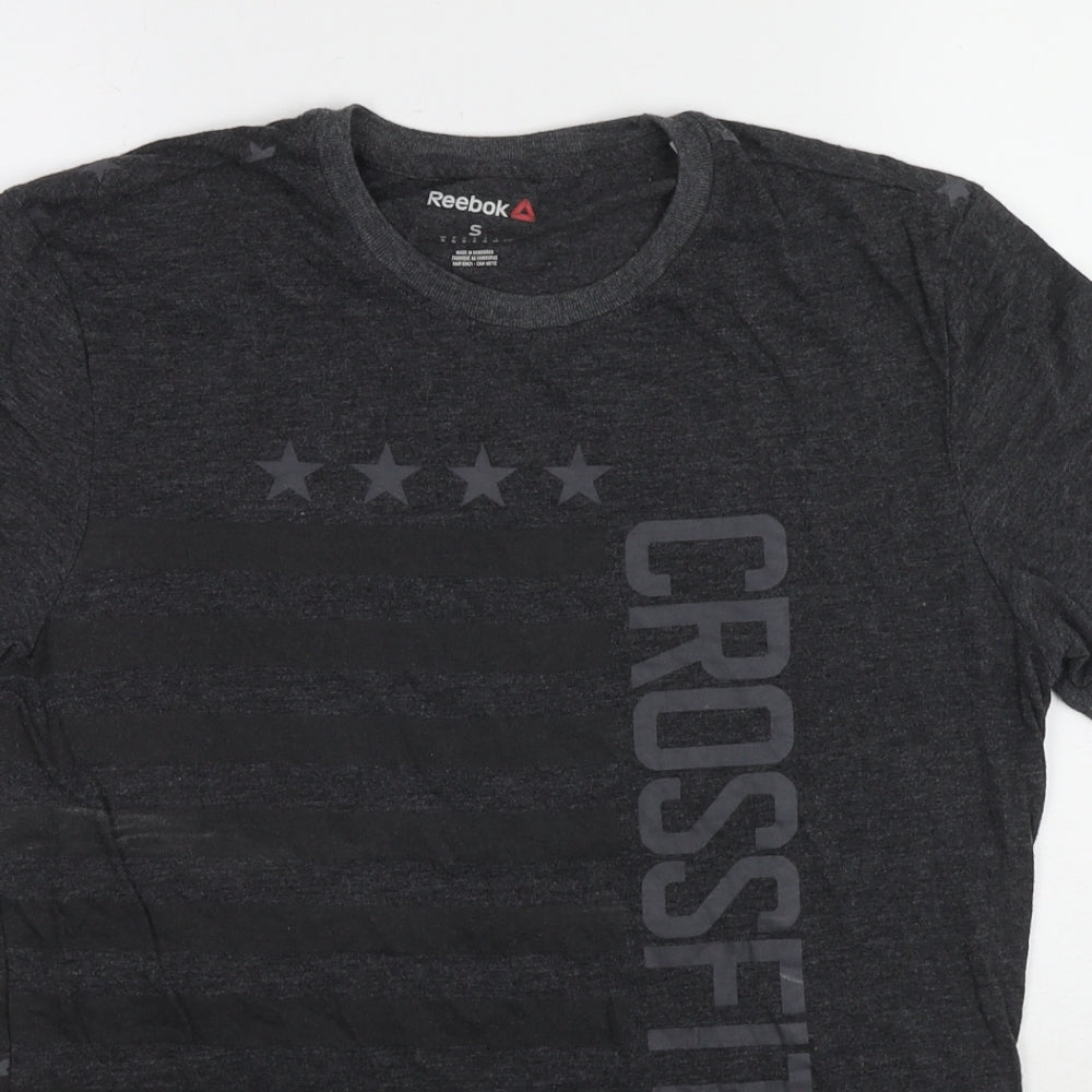 Reebok Mens Grey Geometric Polyester T-Shirt Size S Round Neck - Star pattern