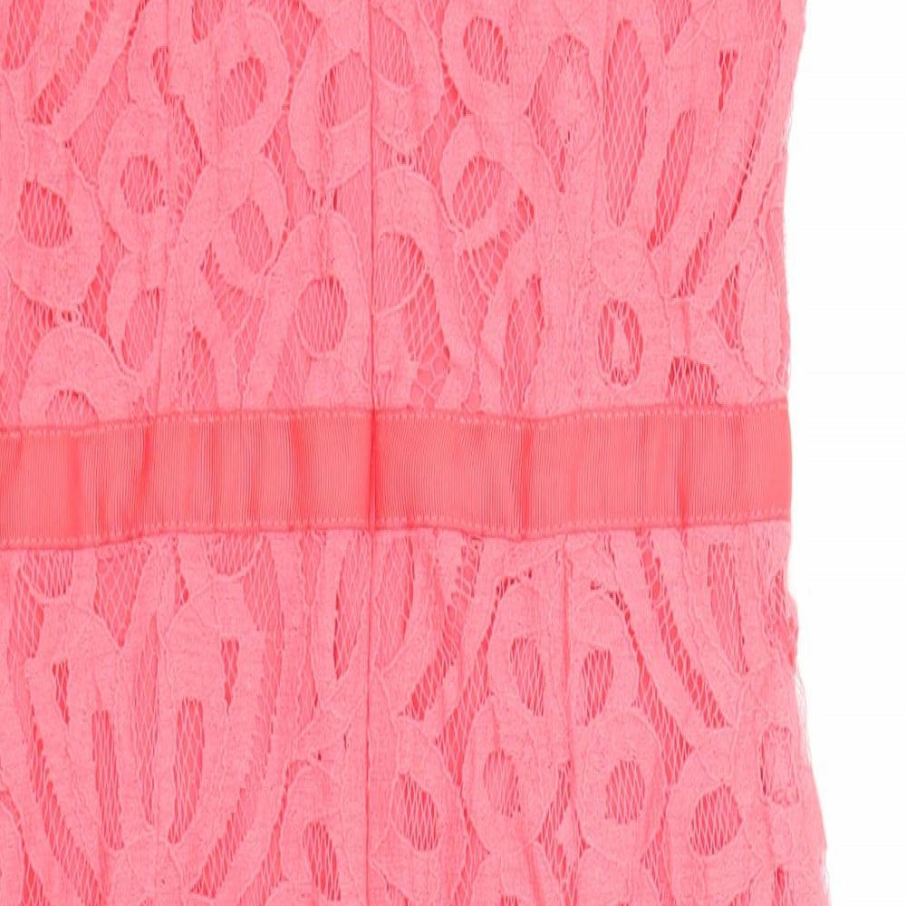 Brand and care label for Principles women’s pink geometric polyester shift, size UK 6, boat neck zip