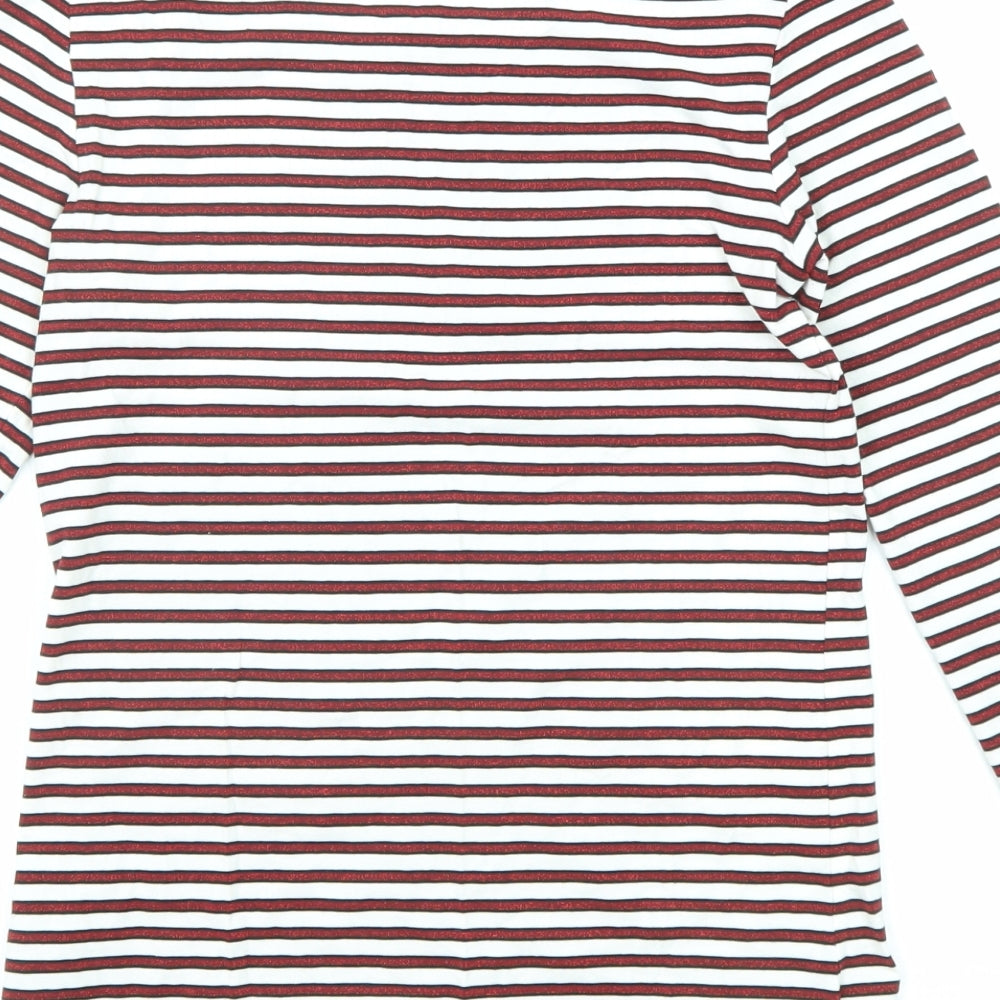 Hallhuber Womens Red Striped Cotton Basic T-Shirt Size S Round Neck