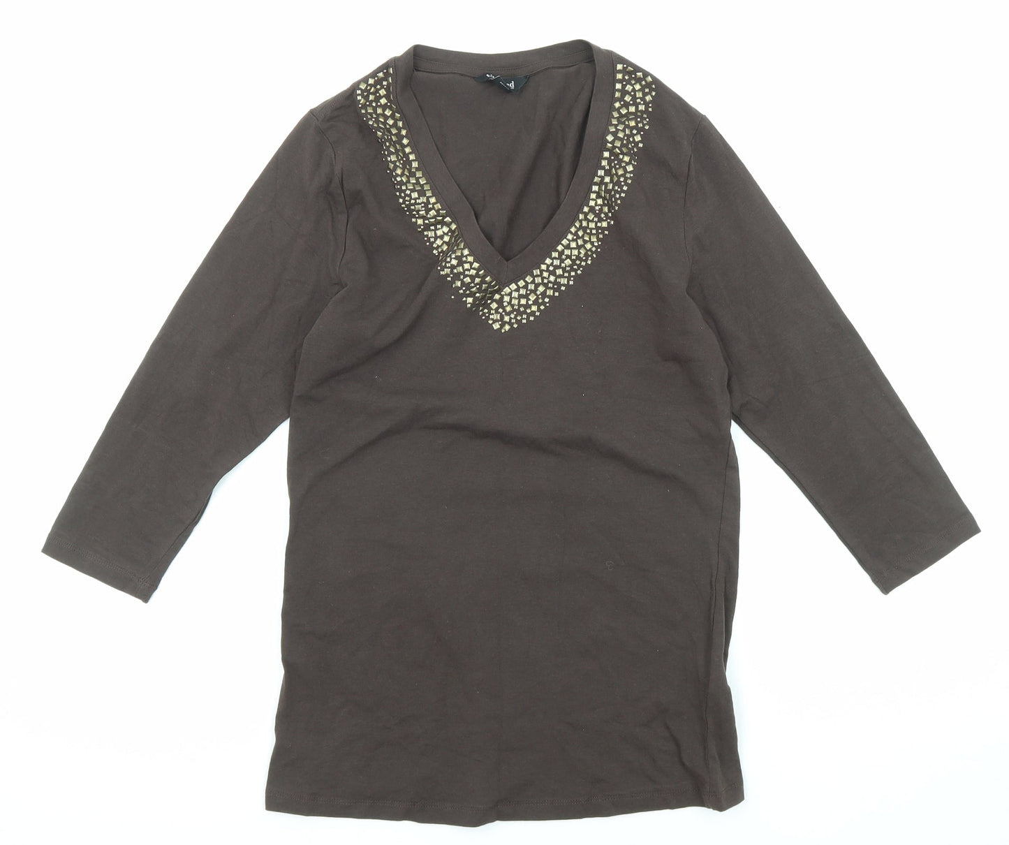 Kenneth Cole Womens Green Cotton Basic T-Shirt Size S V-Neck