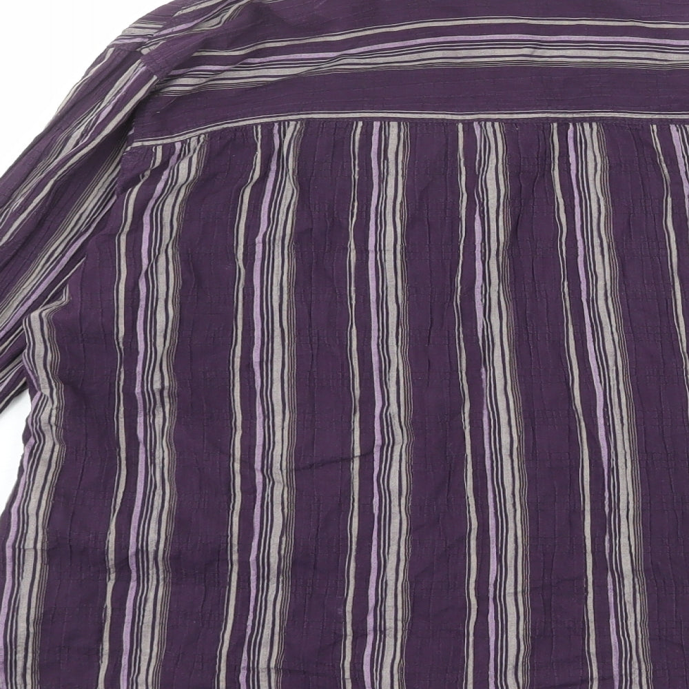 Marks and Spencer Womens Purple Striped Cotton Basic Button-Up Size 12 Collared