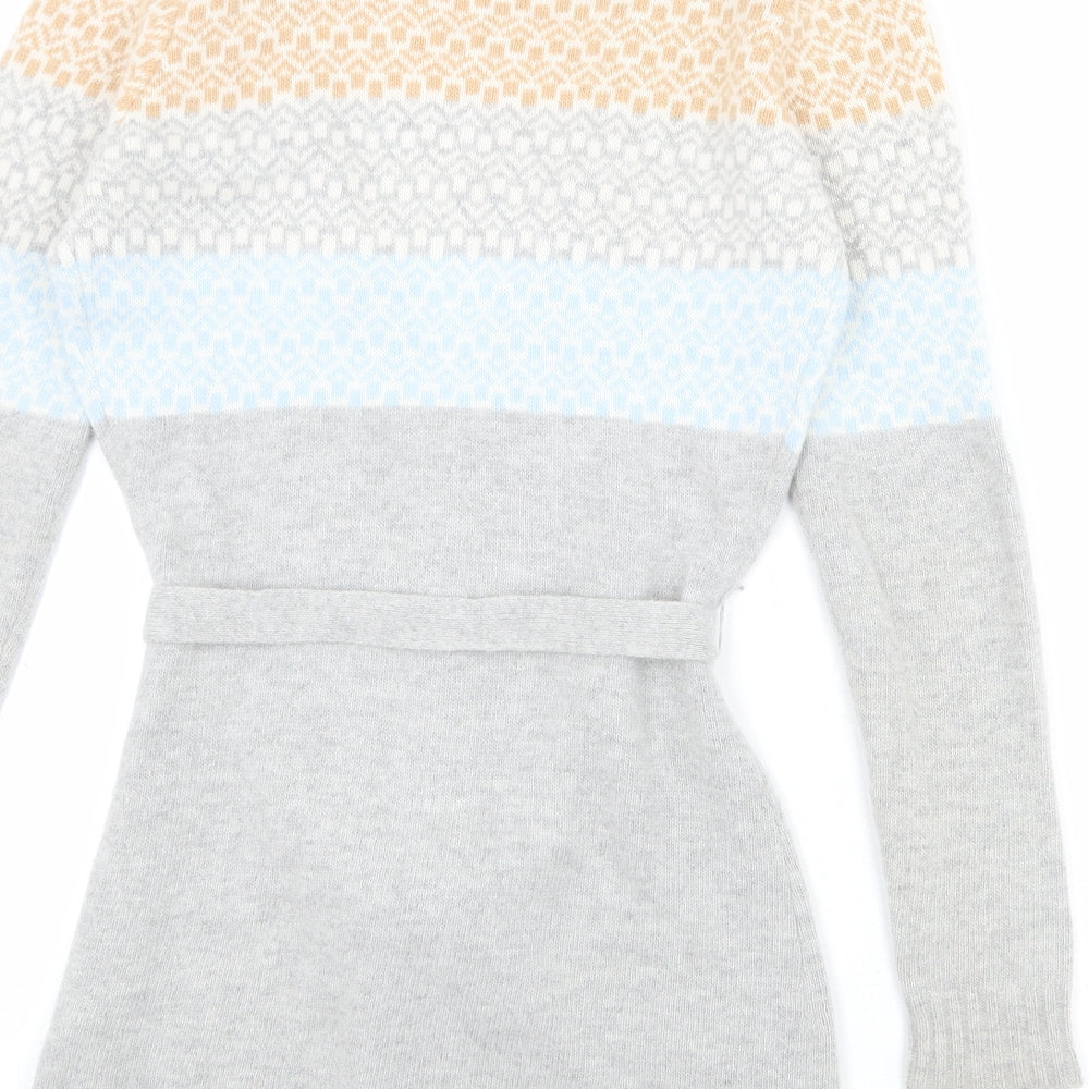 Fenn Wright Manson Womens Grey V-Neck Geometric Nylon Cardigan Jumper Size 10