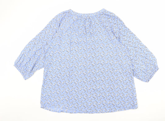 Autonomy Womens Blue Floral Viscose Basic Blouse Size M V-Neck