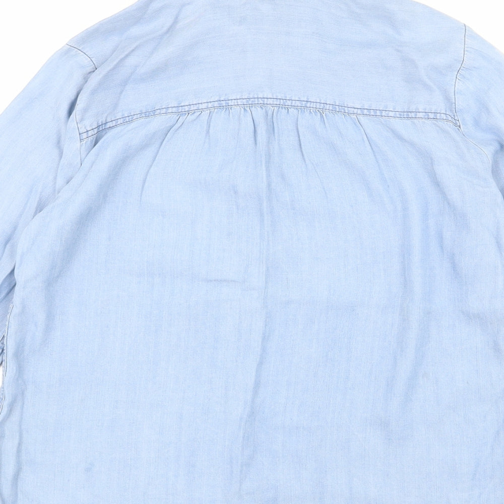 Marks and Spencer Womens Blue Lyocell Basic Button-Up Size 10 Collared