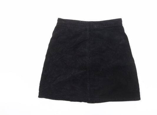 Denim & Co. Womens Black Cotton A-Line Skirt Size 8 Button