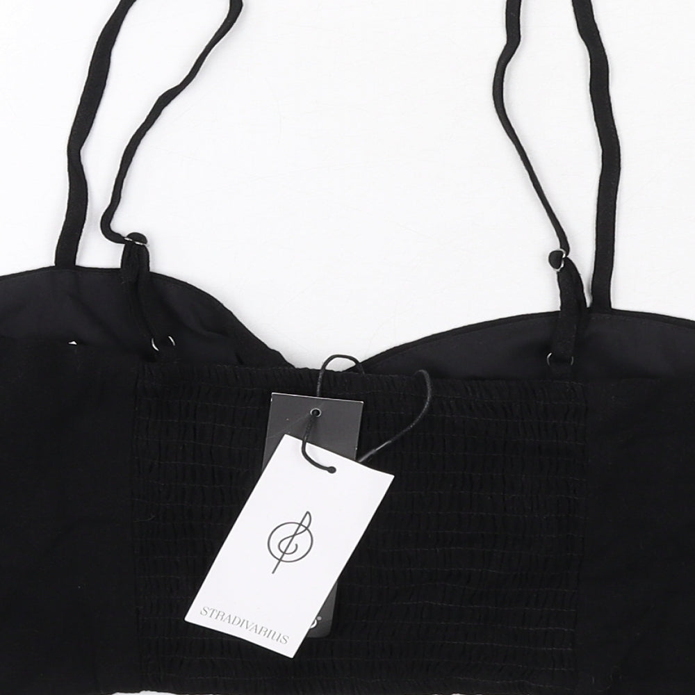 Stradivarius Womens Black Polyester Cropped Tank Size M Sweetheart