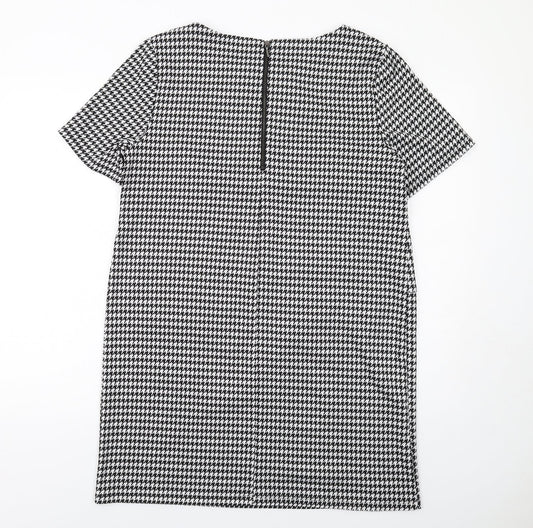 Wallis Womens Black Geometric Polyester Shift Size 14 Boat Neck Zip