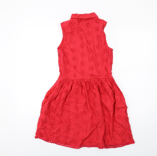 Jack Wills Womens Red Cotton A-Line Size 6 Collared Button - Broderie Anglaise