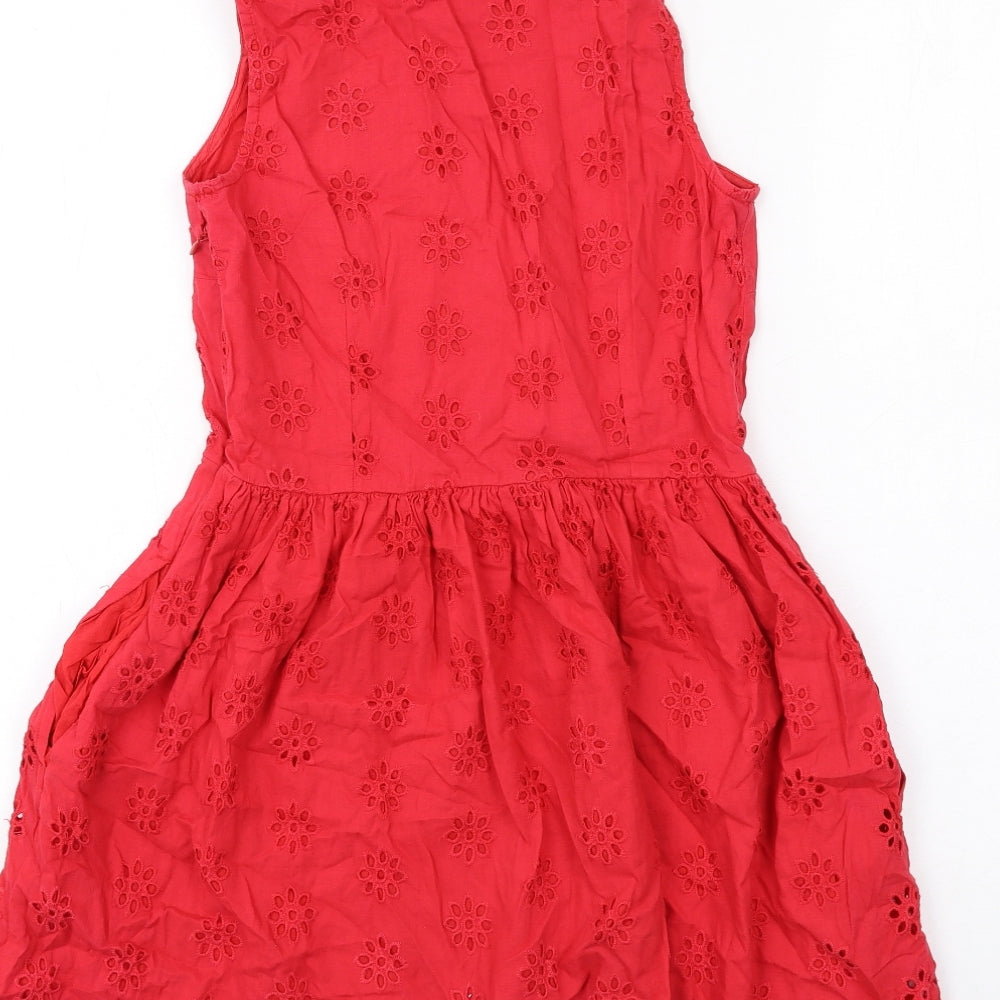 Jack Wills Womens Red Cotton A-Line Size 6 Collared Button - Broderie Anglaise