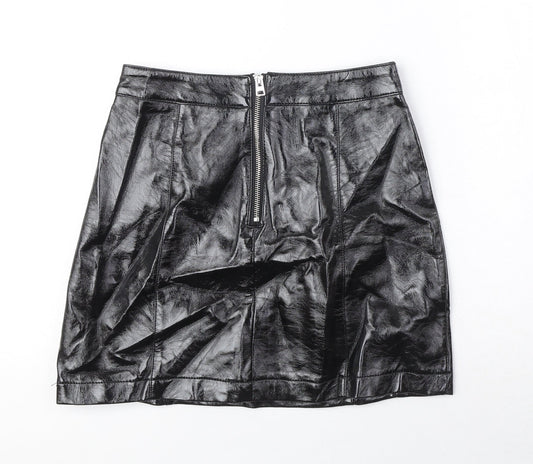 Topshop Womens Black Polyurethane Mini Skirt Size 8 Zip