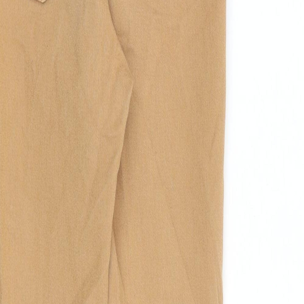 Brand and care label for Denim & Co. women’s brown cotton skinny jeans, size UK 6, 27-inch leg regular buckle