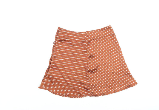Nasty Gal Womens Orange Polka Dot Polyester Swing Skirt Size 8 Button