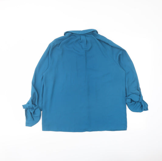 Dorothy Perkins Womens Blue Polyester Basic Button-Up Size 10 Collared