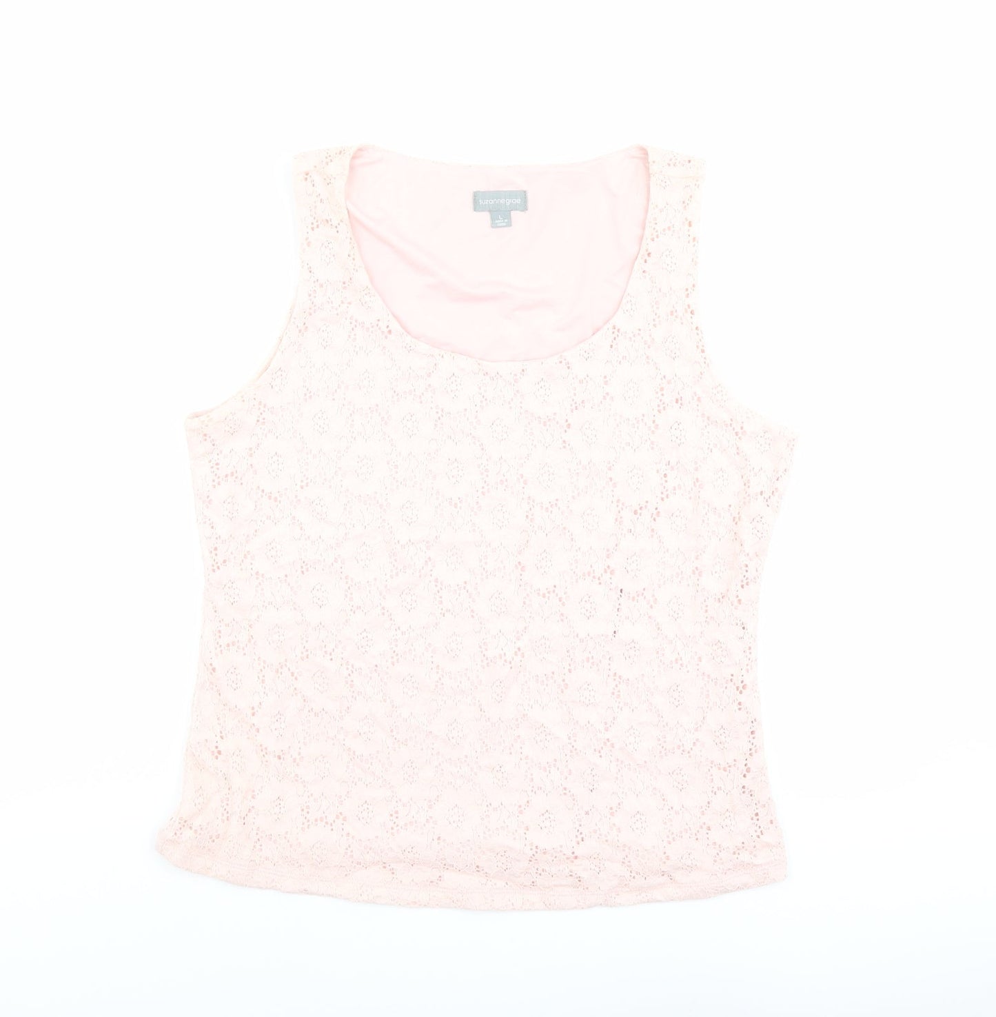 Suzanne Grae Womens Pink Nylon Basic Tank Size L Scoop Neck