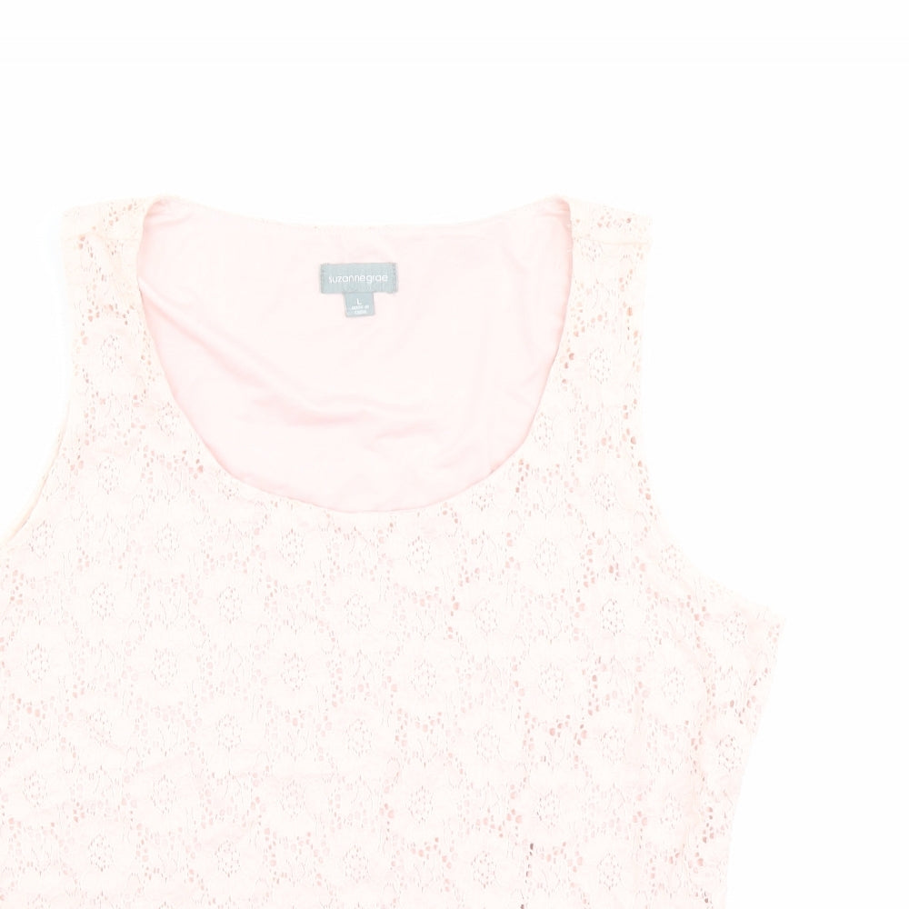 Suzanne Grae Womens Pink Nylon Basic Tank Size L Scoop Neck