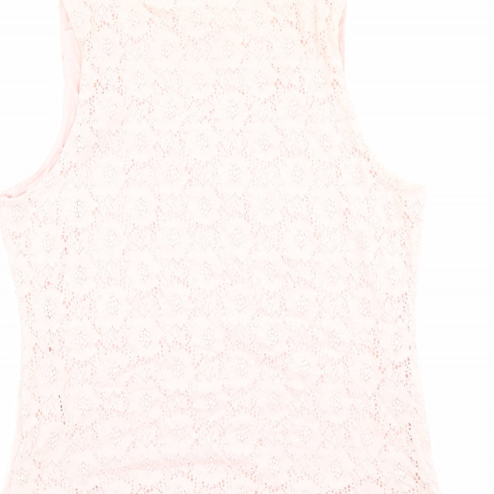 Suzanne Grae Womens Pink Nylon Basic Tank Size L Scoop Neck