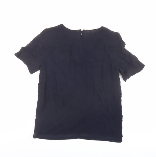 French Connection Womens Blue Viscose Basic Blouse Size 8 Boat Neck - Embellished Neckline