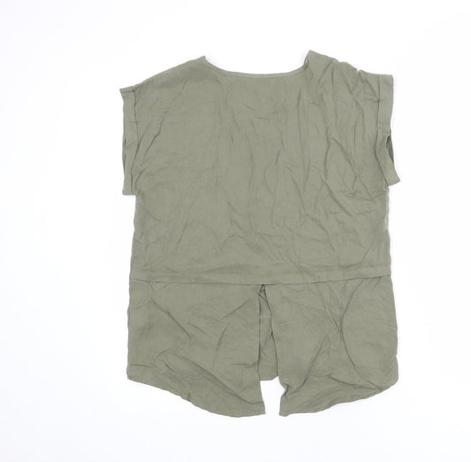 Apricot Womens Green Lyocell Basic T-Shirt Size 8 Round Neck - Pocket Detail