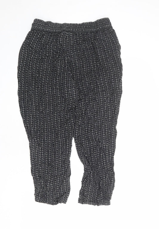 Marks and Spencer Womens Black Geometric Viscose Trousers Size 10 L22 in Regular