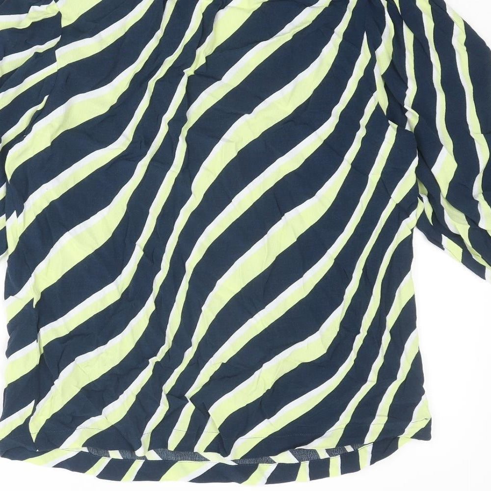 Marks and Spencer Womens Blue Striped Viscose Basic Blouse Size 10 V-Neck