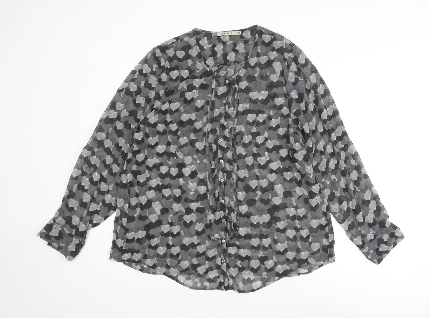 Kookai Womens Grey Geometric Polyester Basic Button-Up Size 14 Round Neck