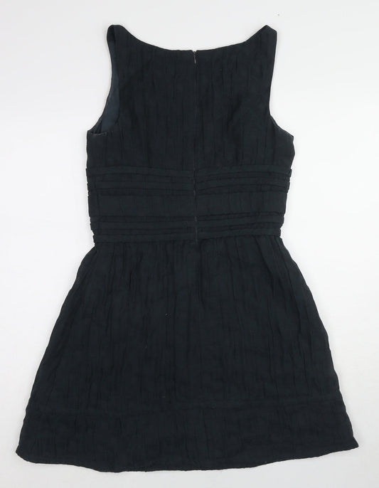 LEON MAX Womens Black Cotton A-Line Size 6 Round Neck Zip