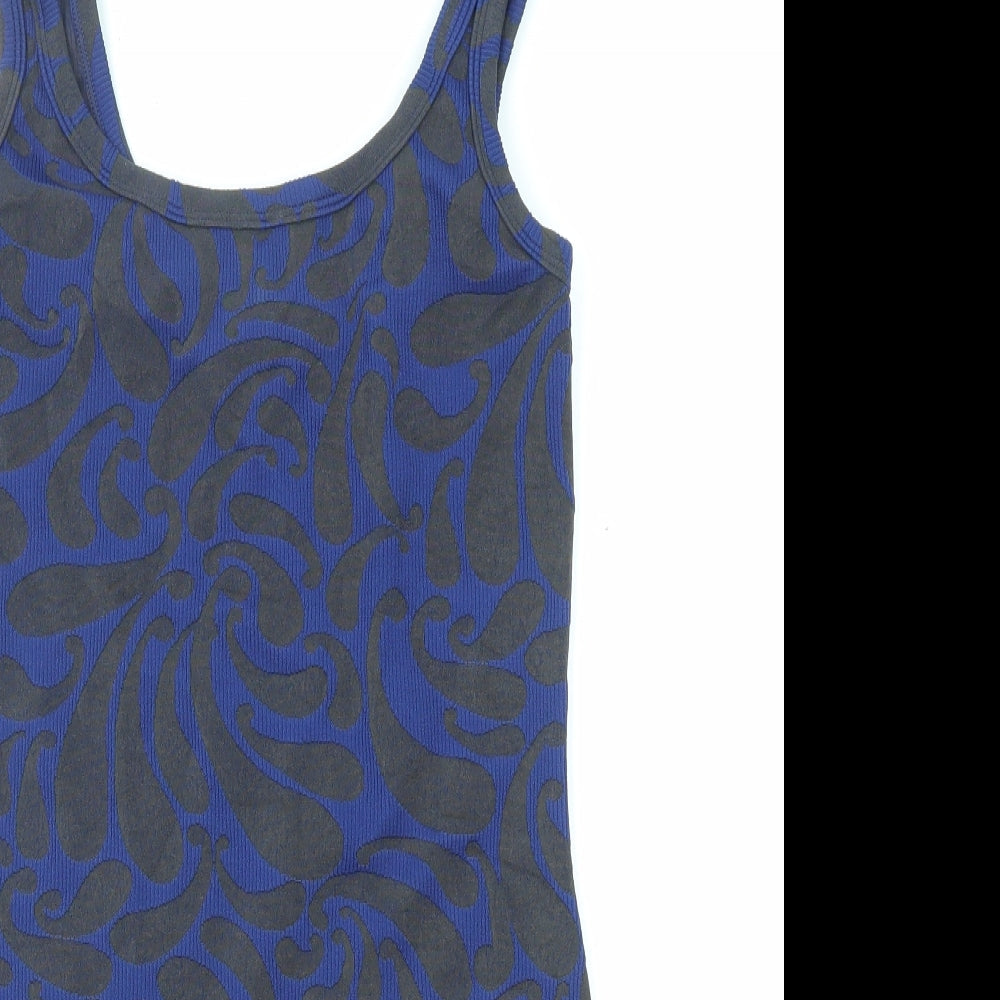 Thrills Womens Grey Geometric Polyester Basic Tank Size 10 Scoop Neck - Longline