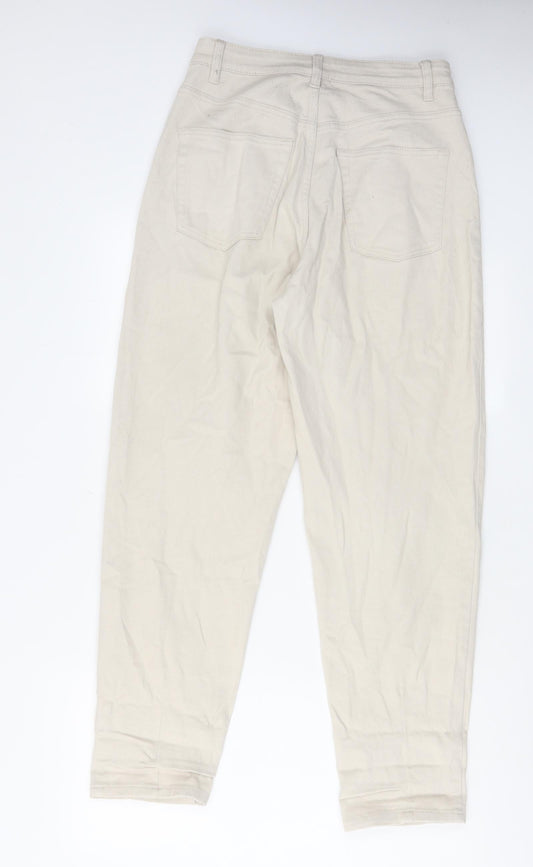 H&M Womens Ivory Cotton Mom Jeans Size 12 L28 in Regular Zip