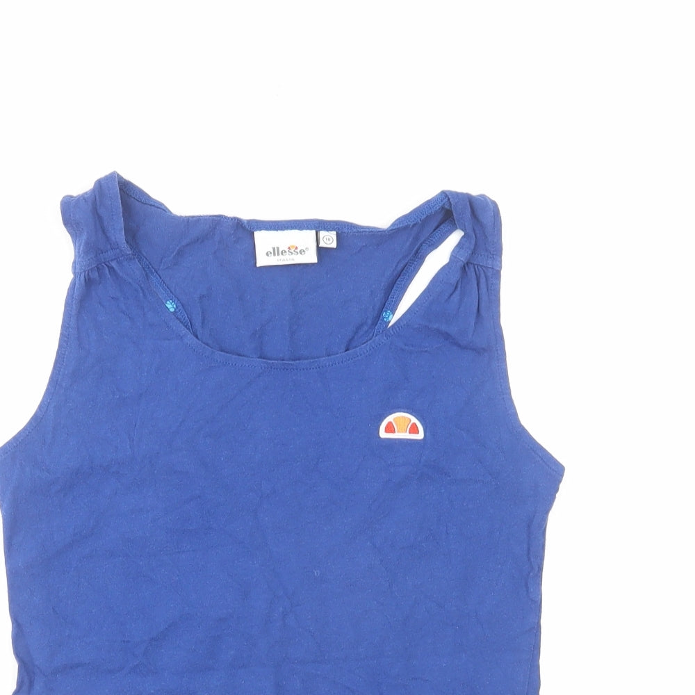 ellesse Womens Blue Cotton Basic Tank Size 10 Boat Neck