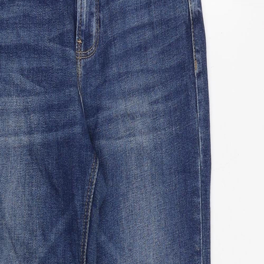Stradivarius Womens Blue Cotton Straight Jeans Size 6 L27 in Regular Zip - Raw Hem