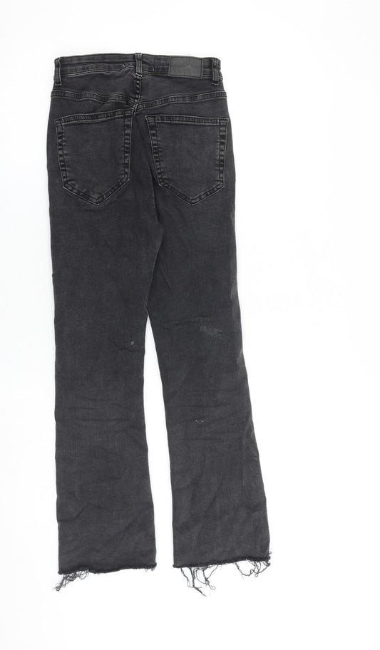 Pull&Bear Womens Grey Cotton Bootcut Jeans Size 6 L26 in Regular Zip - Raw Hem