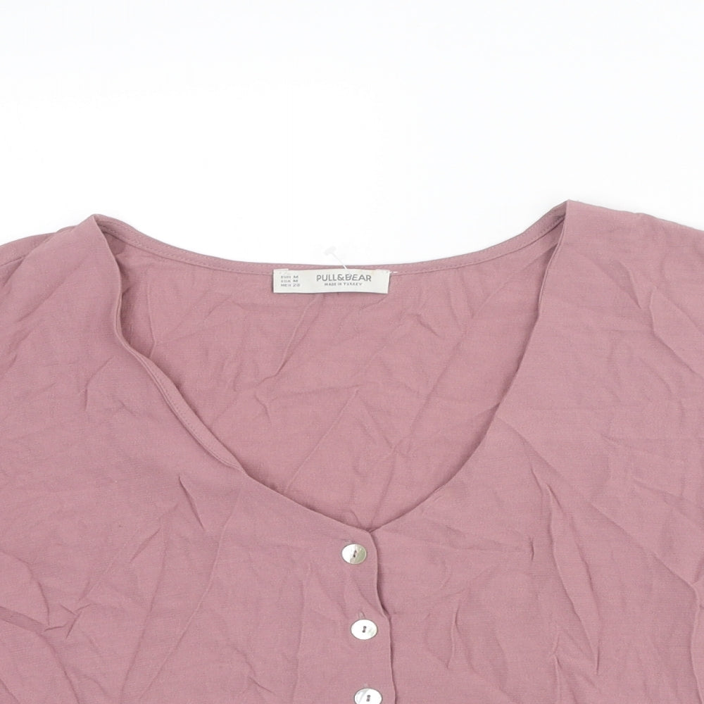 Pull&Bear Womens Purple Viscose Basic Blouse Size M V-Neck