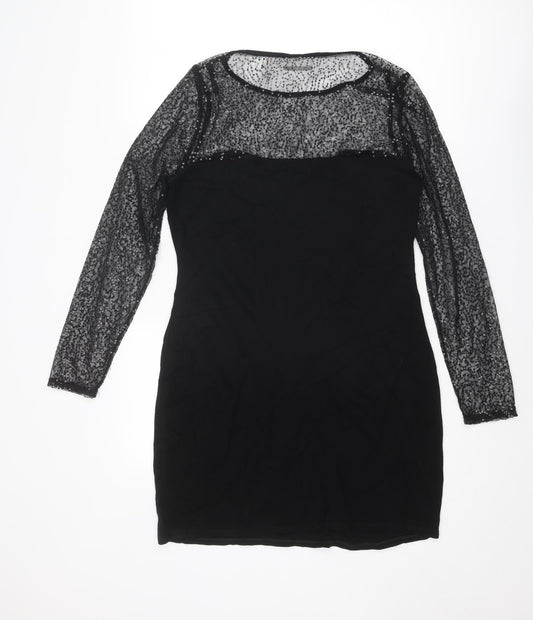 Wallis Womens Black Viscose Shift Size 14 Round Neck Pullover