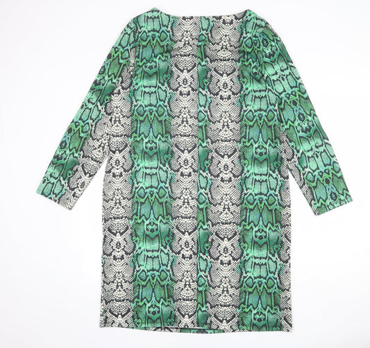 EDIT Womens Multicoloured Animal Print Polyester Shift Size 14 Boat Neck Pullover - Snake Print