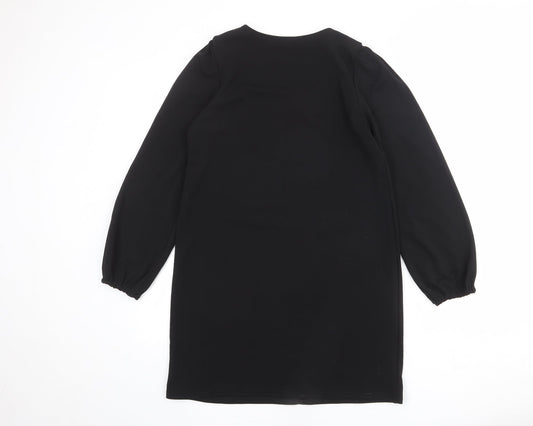 Boohoo Womens Black Polyester Shift Size 10 V-Neck Button