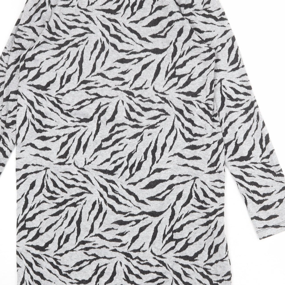 Marks and Spencer Womens Grey Animal Print Polyester Jumper Dress Size 10 Mock Neck Pullover