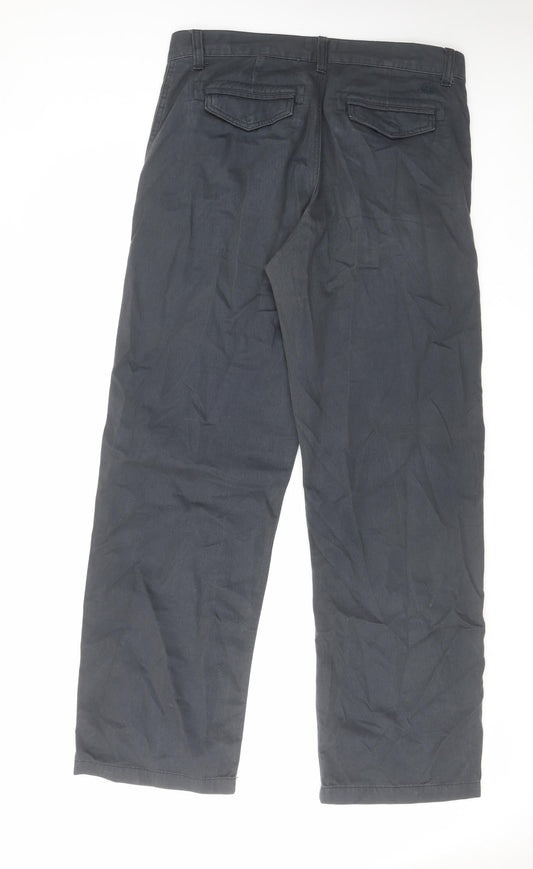 Timberland Mens Blue Striped Cotton Chino Trousers Size 33 in L32 in Regular Zip