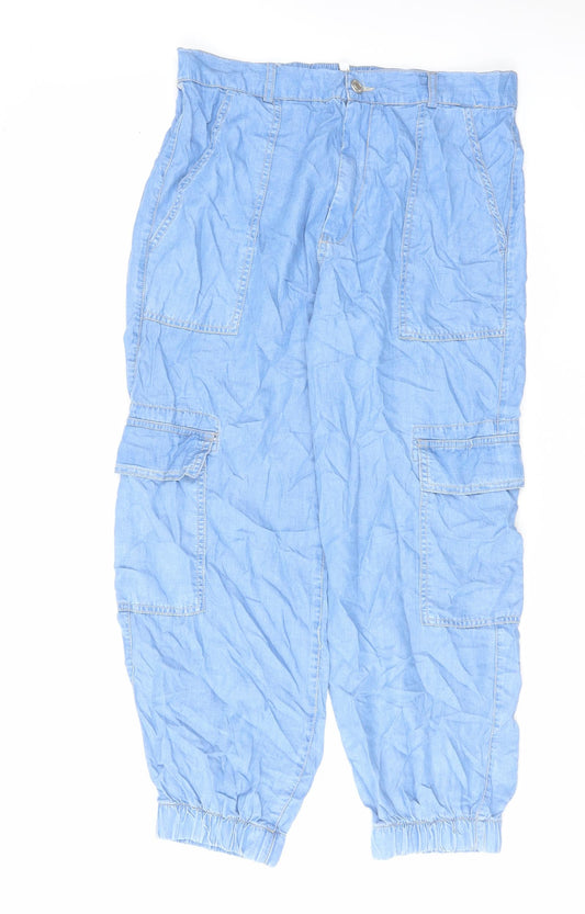 Stradivarius Womens Blue Cotton Tapered Jeans Size XL L26 in Regular Zip - Cargo