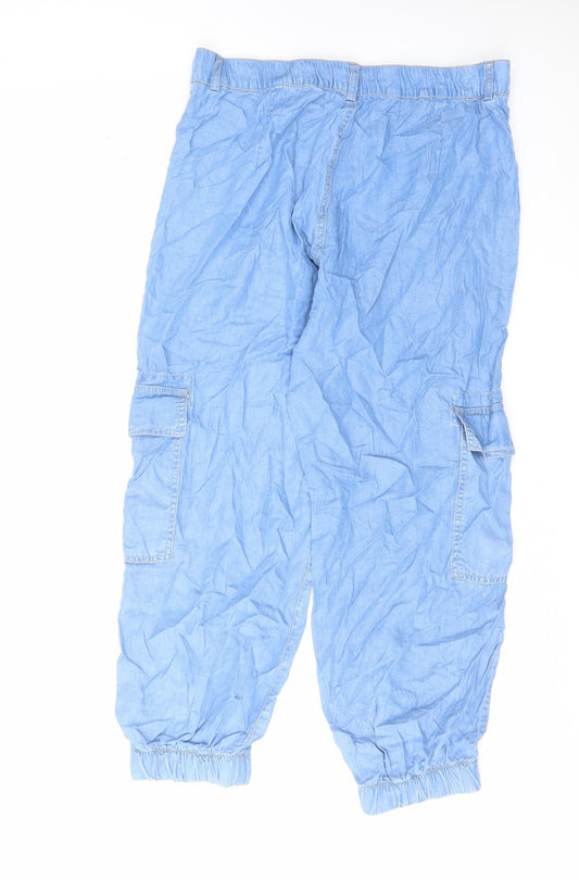 Stradivarius Womens Blue Cotton Tapered Jeans Size XL L26 in Regular Zip - Cargo