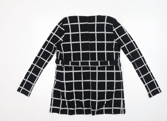 River Island Womens Black Check Cotton Jacket Coatigan Size 6 Tie