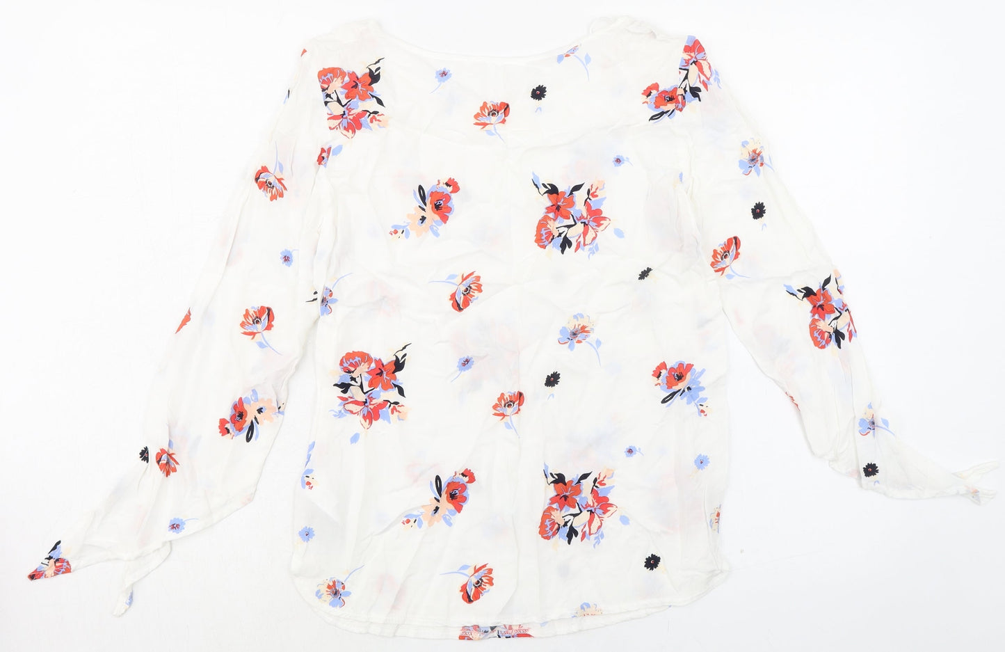Rainbow Womens White Floral Viscose Basic Blouse Size 8 Round Neck